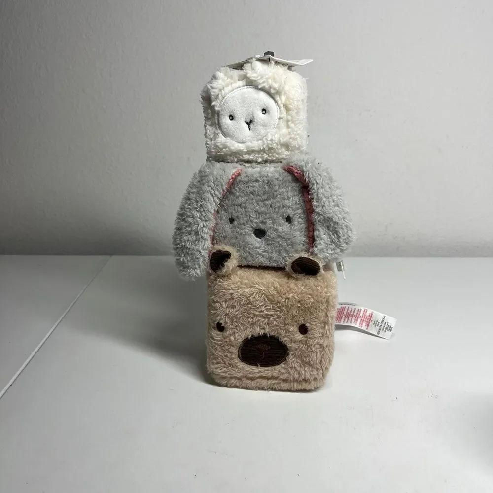 NWT Primark Pyramid Of Plush Animals Cubes White Gray Beige Baby’ First Toys